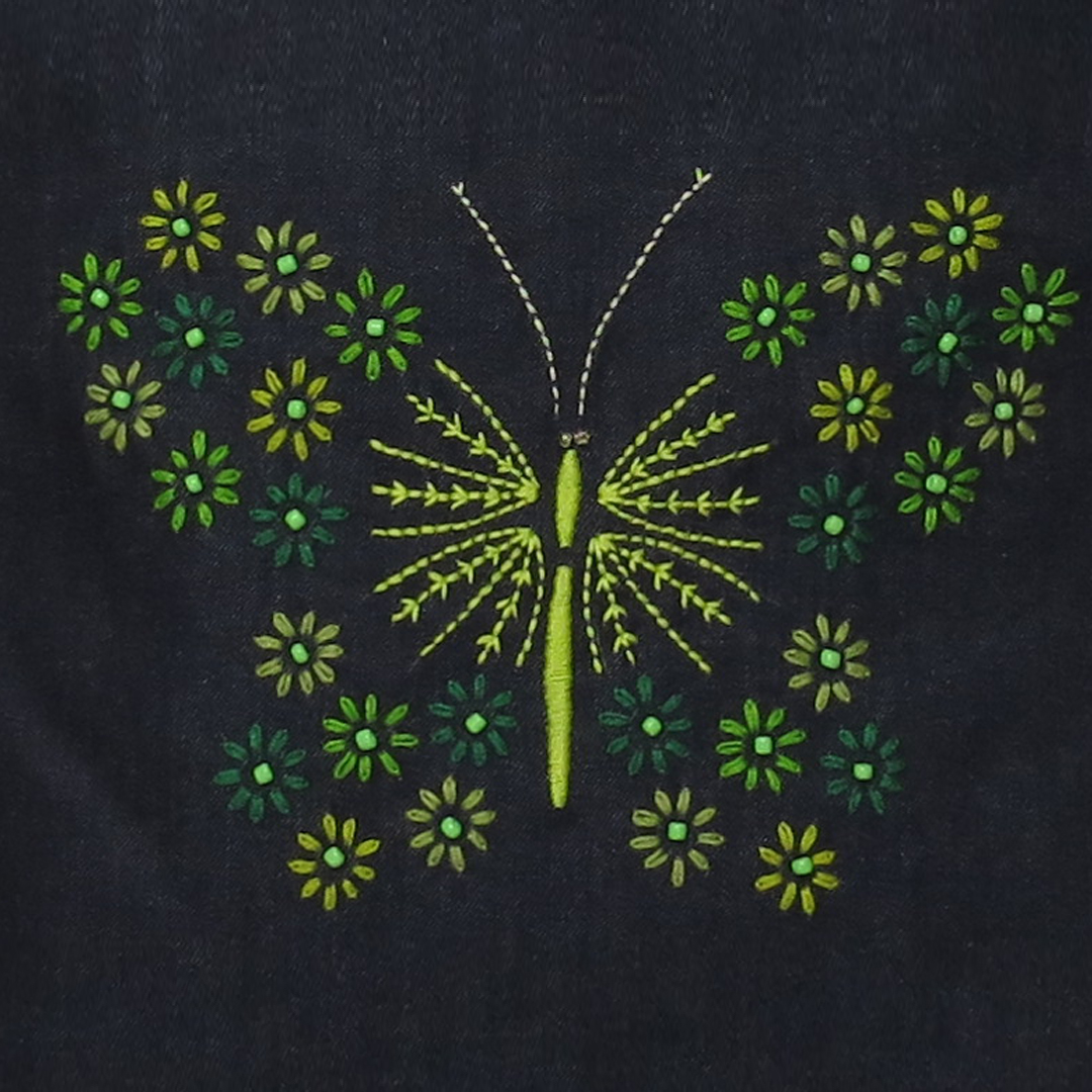 Bolsa y Estuche de mezclilla Bordada Mariposa verde - Imagen 4