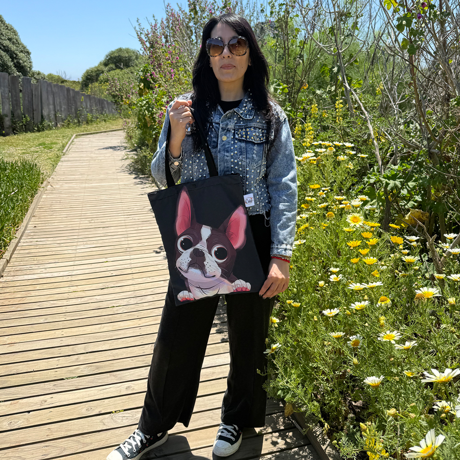 Totebag negra Bull Dog Frances Impermeable - Imagen 2