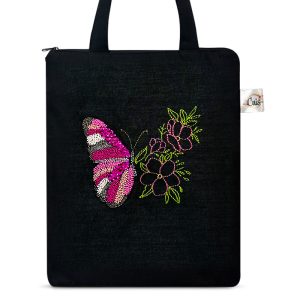 Totebag Bordada a Mano Mariposa Mostacilla Flor