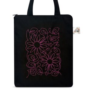 Totebag Negra Bordada a Mano Margaritas Rosada