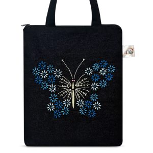 Totebag Mariposa Cuis Bordada a Mano Color Cian