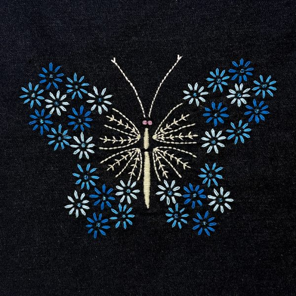 Totebag Mariposa Cuis Bordada a Mano Color Cian
