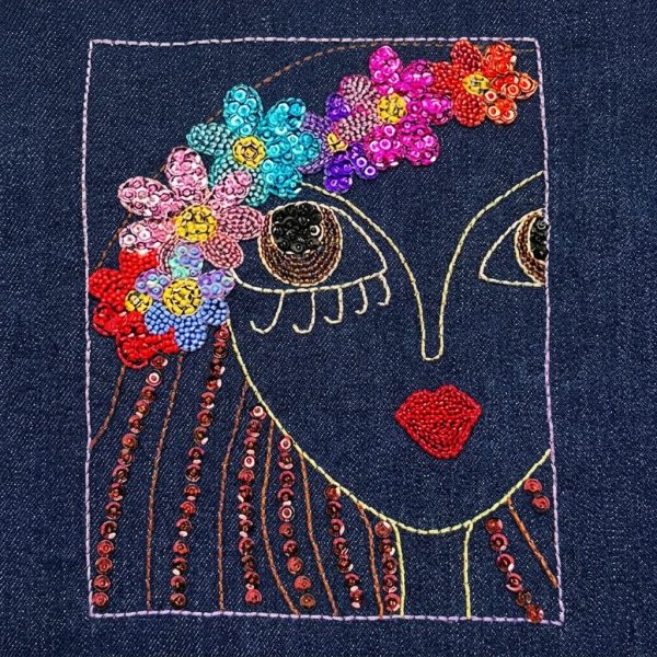 Totebag Bordada a mano Bohemia Chic azul oscuro