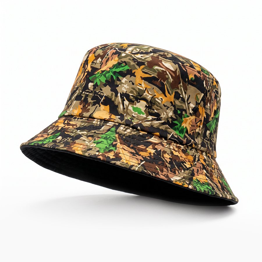 Gorro Pescador Unisex Reversible de Algodón Camuflaje-Negro