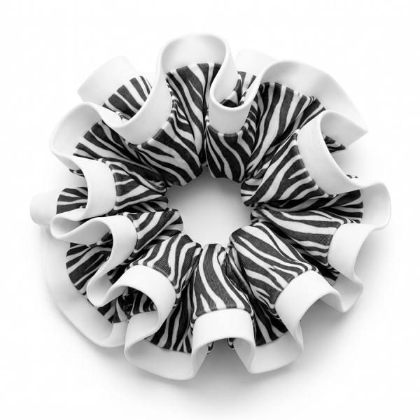 Scrunchie L Animal print Cebra con Sesgo blanco