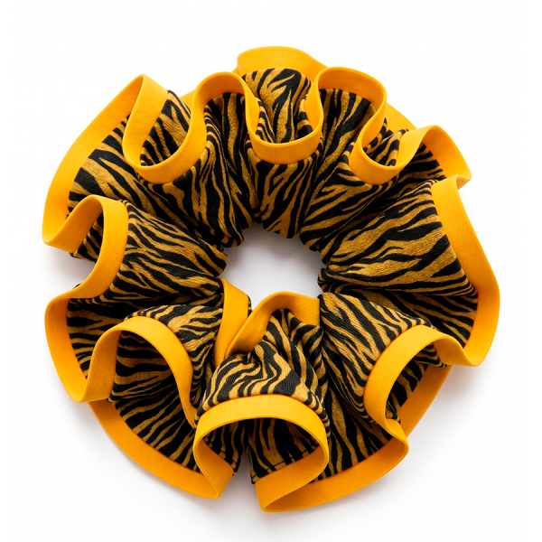 Scrunchie L Animal print Cebra con Sesgo amarillo