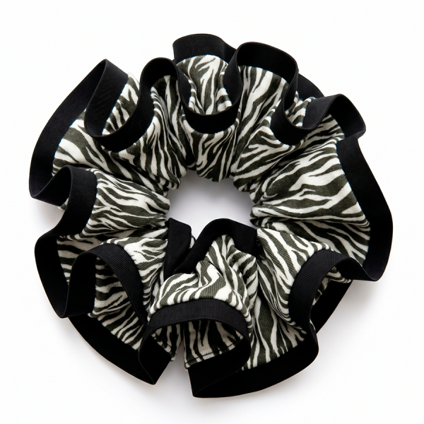 Scrunchie XL Animal print Cebra con Sesgo negro