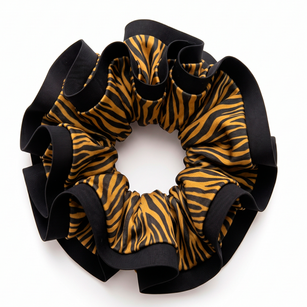 Scrunchie XL Animal print Cebra con Sesgo negro