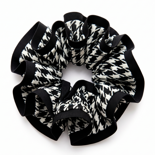 Scrunchie XL Patron Negro-Blanco con Sesgo negro